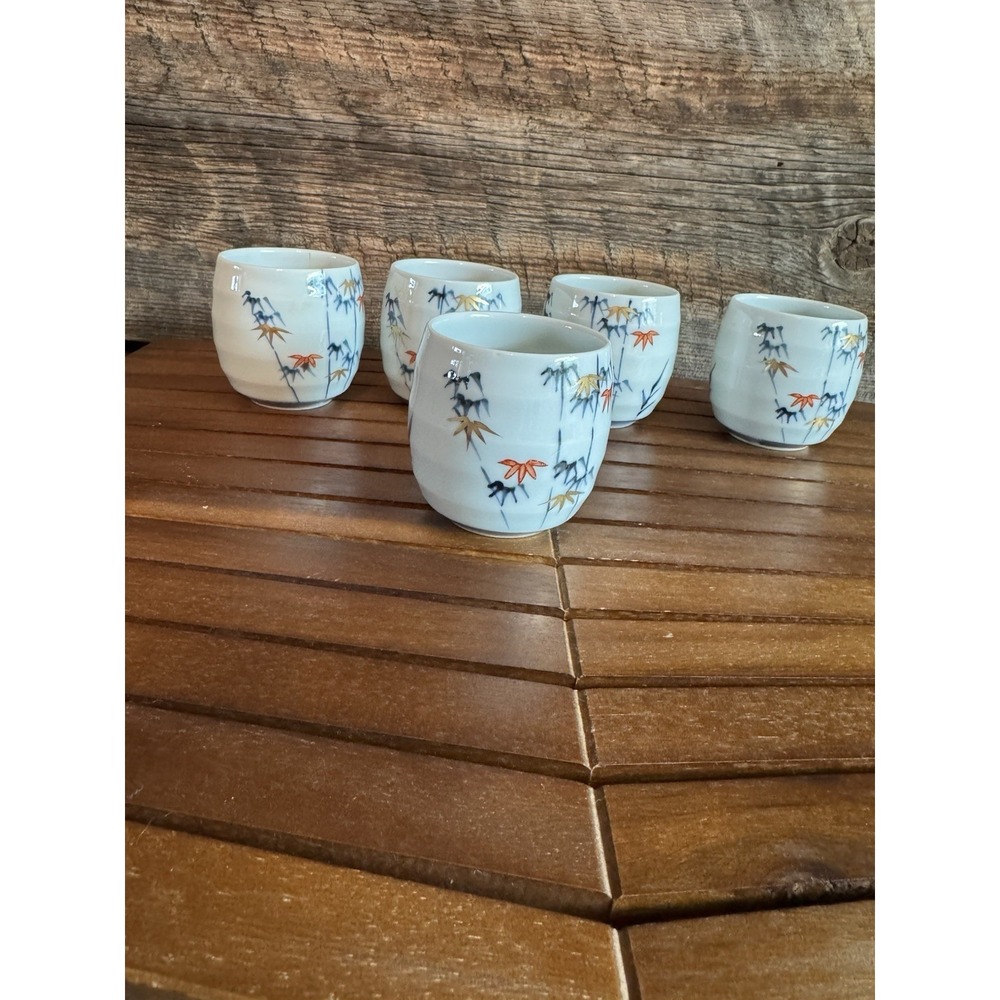 Tea Cup‎ Mug Vase Japanese Yunomi Bamboo Leaves Ceramic Gold Leaf Cups